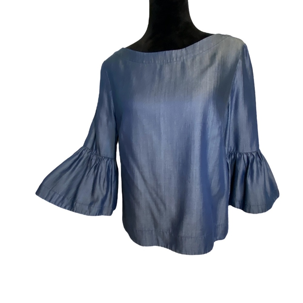 WHITE HOUSE BLACK MARKET Women’s Blouse Bell Sleeve Denim Look Lyocell Size 10